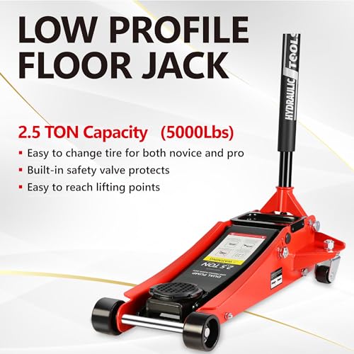 2.5T Low Profile Steel Floor Jack, 5500 lb, Dual Pump, 3.5"-19.5" Lift, Red | Heavy-duty steel construction. Dual piston quick lift pump. Low profile design. Safety overload protection - size: 2.5T Dual Pump 3.5"-19.5"(Red)