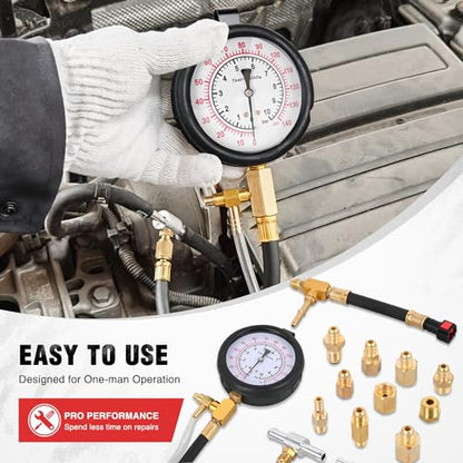 Nilight Fuel Pressure Tester Kit, 0-140 PSI Fuel Pressure Gauge with 9.49,7.89,6.30 Fuel Line Fittings, Master Fuel Injection Pressure Automotive Test Tool - color: Master B