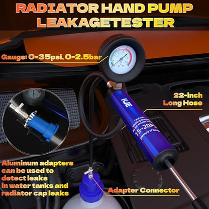 KJE 31PCS Coolant Pressure Tester Kit, Radiator Pressure Tester Kit with 23 Radiator Adapters, and Coolant Vacuum Refill Kit for Automotive Cooling System Water Tank Leakage Detection