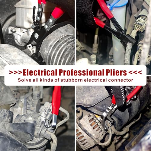 8 Pcs Automotive Electrical Disconnect Pliers Kit with Gloves | High-Carbon Steel Connector Separator, Hose Clamp & Trim Clip Removal Tools for Auto Repair,Automotive Repair Tool Kit