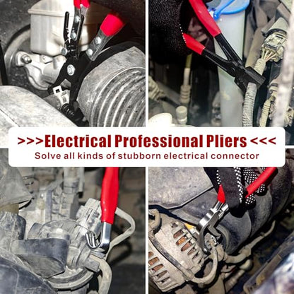 8 Pcs Automotive Electrical Disconnect Pliers Kit with Gloves | High-Carbon Steel Connector Separator, Hose Clamp & Trim Clip Removal Tools for Auto Repair,Automotive Repair Tool Kit
