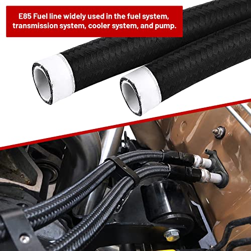 8AN 20FT PTFE Fuel Line Hose, E85 Stainless Steel Nylon Braided Fuel Hose Compatible with all Automotive Fuels, Lubricants, and Coolant - Black - color: Black, size: 8AN-20FT