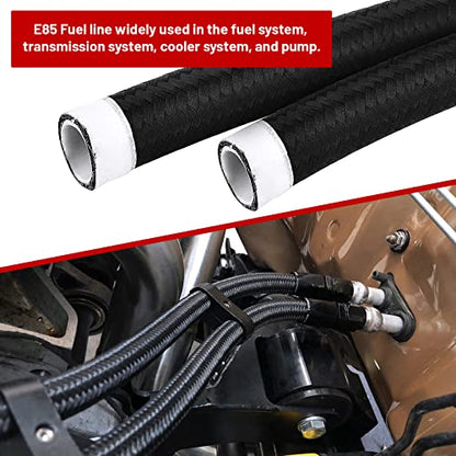 6AN 20FT PTFE Fuel Line Hose, E85 Nylon Braided Stainless Steel Fuel Hose Compatible with all Automotive Fuels, Lubricants, and Coolant - Black - color: Black, size: 6AN-20FT