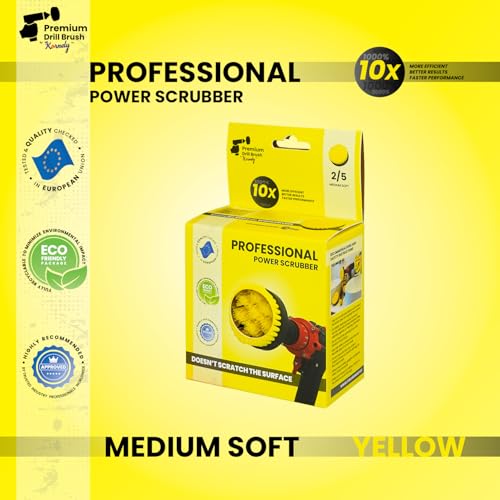 Premium Drill Brush Professional– 2in1 for Drill & Angle Grinder Medium-Soft 4 in Yellow | Scratch-Free Cleaning Brush for Tile, Grout, Bathtub, Shower, Fibreglass and Ceramic Surfaces - color: Yellow