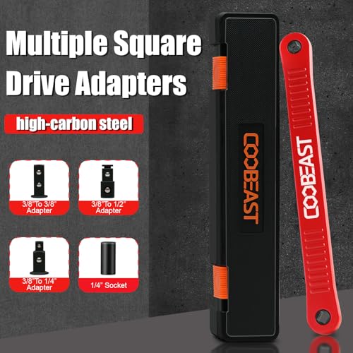 coobeast Red Offset Extension Wrench Impact Ready Socket Wrench Extender Tool with Versatile 1/4", 3/8", and 1/2" Square Drive Adapters, Universal Extensions Wrench for Small Place - color: Red, size: 13.4 inch