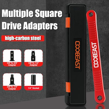 coobeast Red Offset Extension Wrench Impact Ready Socket Wrench Extender Tool with Versatile 1/4", 3/8", and 1/2" Square Drive Adapters, Universal Extensions Wrench for Small Place - color: Red, size: 13.4 inch