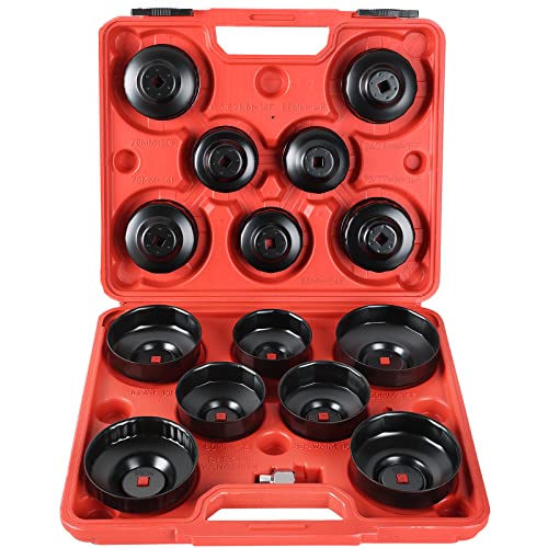 ATPEAM 15PCS Oil Filter Cap Wrench Tool | Cup Type Oil Filter Socket Wrench Set | 3/8 inch Drive Oil Canister Socket Service Kit with 1/2 inch Adaptor