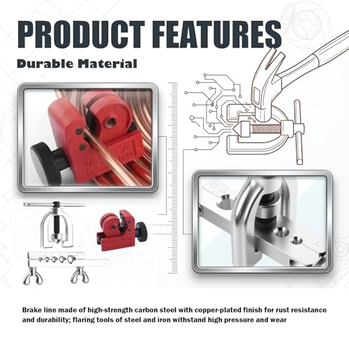 Brake Line Flaring Tool Kit,Complete Brake Line Kit with Tubing (25Ft 3/16" + 25Ft 1/4"),Double & Single Flare Tool,Portable Brakes Lines Repair Kits for Most Hydraulic Systems