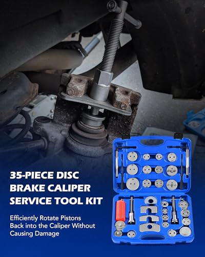 Orion Motor Tech 35 Piece Disc Brake Caliper Tool Kit, Heavy Duty Brake Caliper Compression Tool Kit for Brake Pad Replacement, Brake Piston Caliper Compressor Tool with 24 Adapters Fits Most Vehicles - size: 35pc