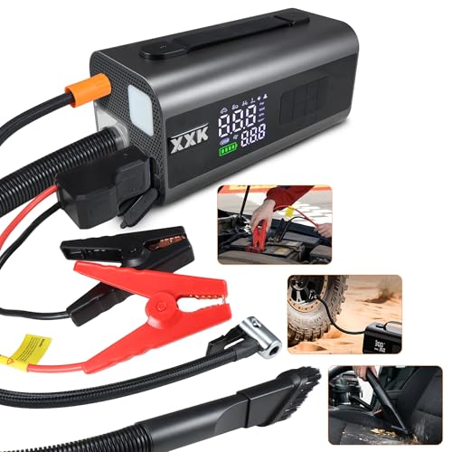 160PSI Tire Inflator Portable 2000A Car Jump Starter,20000mAh | 15000PA Vacuum With Digital Pressure Gauge,Power Bank With Led Light,Suck&Blow Function,For Car,Bicycle,Balls