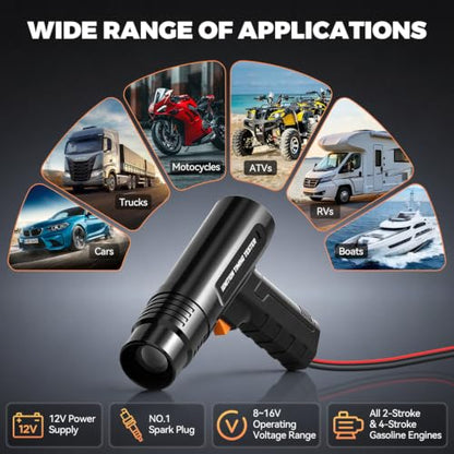 Automotive Timing Light,12V Engine Ignition Timing Light, Strong Flash & Multi-Protection Ignition Timing Tool for 2&4 Stroke Petrol Engine with 10FT Test Lead for Car/Motorcycle/Marine