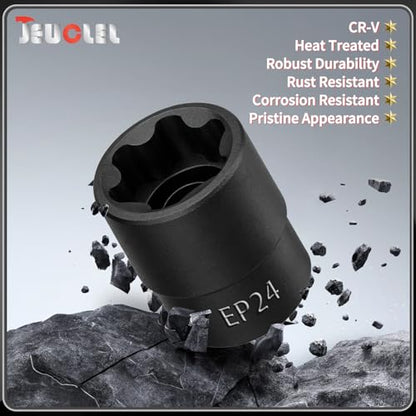 EP Socket EP24, 6 Point 1/2” Dr Female External E-Torx Plus Socket | EP Socket, Female External, E-Torx Plus Socket, External, Cr-V Steel, High Deformation Prevention - size: EP24