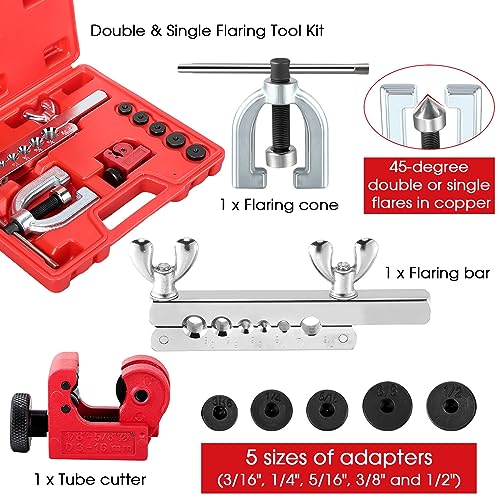 WILLBOND 25 ft 3/16" Copper Coated Brake Line Kit Tube Bender (Includes 16 Fittings and 4 Unions, 8 Nuts) Brake Line Double & Single Flaring Tool Kit