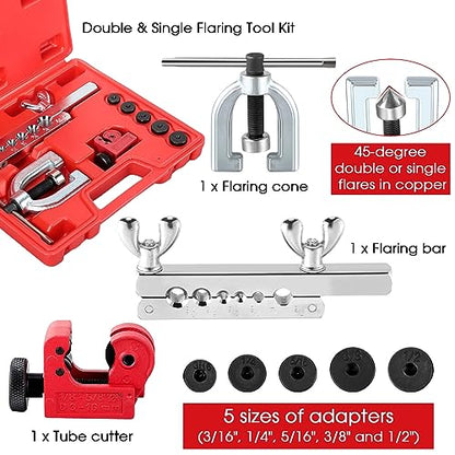 WILLBOND 25 ft 3/16" Copper Coated Brake Line Kit Tube Bender (Includes 16 Fittings and 4 Unions, 8 Nuts) Brake Line Double & Single Flaring Tool Kit