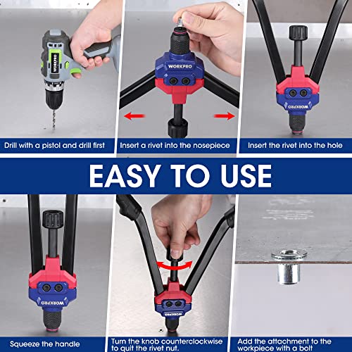WORKPRO 16" Rivet Nut Tool Kit with Carrying Case | 11 Metric and SAE Mandrels, 185pcs Rivnuts Assortment Kit, Ideal for Sheet Metal & Automotive Work