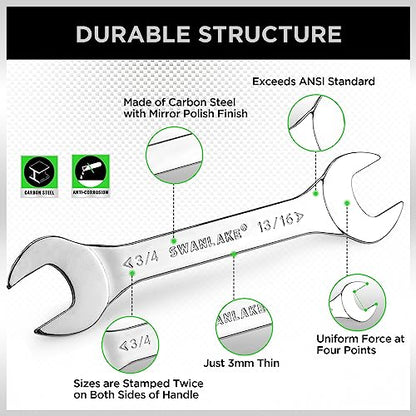 SWANLAKE 9-piece Super-Thin Open End Wrench Set, SAE 1/4", 9/32", 5/16", 3/8", 11/32", 13/32", 7/16", 1/2", 9/16", 11/16", 5/8", 19/32", 3/4", 13/16", 7/8", 15/16", 1", 1-1/16" with Rolling Pouch - style: 9PCS SAE Super-Thin