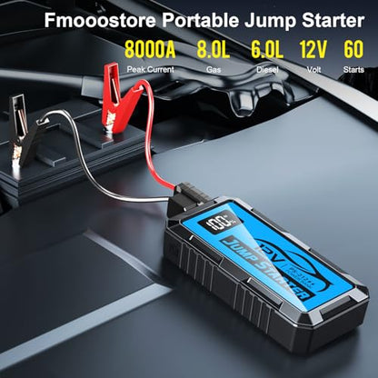 8000A Car Jump Starter, 12V Jump Starter Battery Pack (All Gas,up to 10.0L Diesel Engine) Jumper Cables Portable Lithium Jump Box, USB Output and LED Light - color: blue