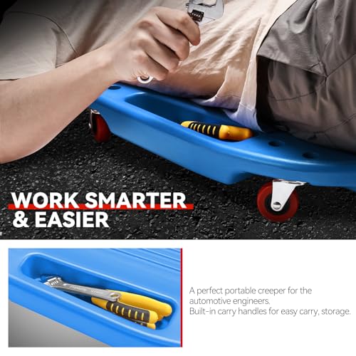Auto Dynasty Universal 38" L X 20" W Blue Lightweight Rolling Mechanic Creeper Seat Repair Tool for Car Vehicle Home Warehouse - color: Blue