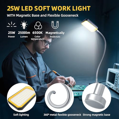 Magnetic Work Light, LED Machine Light with Flexible Gooseneck and Magnetic Base,25W 200~240V Volt Machine Light for Lathe,Work Bench, Sewing Machine,Workbench Industrial Lighting