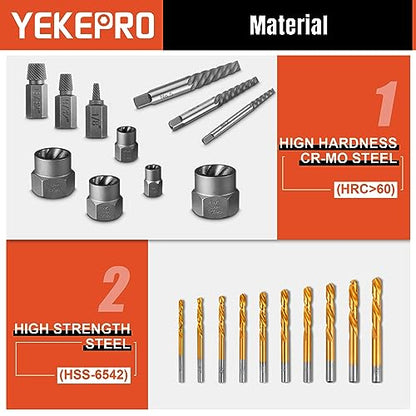 40 Pcs Bolt & Screw Extractor Set with Left Hand Cobalt Drill Bit Set, Easy Out Broken Stripped Screw Removal Tool for Damaged, Frozen, Studs, Rusted, Rounded-Off Bolts, Nuts & Screws, T15139 - size: 40-Piece Bolt & Screw Extractor Set