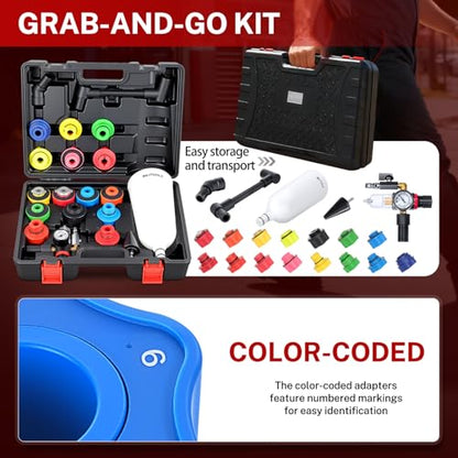 BILITOOLS Engine Oil Funnel Kit, Master Oil Filling Tool Kit for Oil Change | 2.2QT Automotive No Spill Funnel Set with 15 Adapters for Common Vehicle Makes and Models