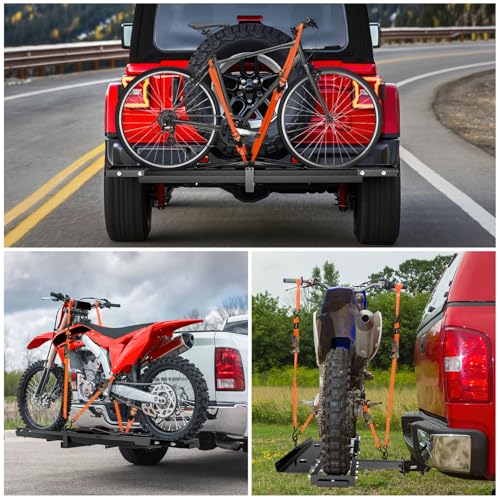 Nilight 600LBS Motorcycle Hitch Carrier with 55.11" Longer Loading Ramp | Heavy Duty Dirt Bike Hitch Hauler, Fits 2-Inch Receiver, Up to 5" Wide Tire, Includes Pin, Tie-Down Strap and Tightener - color: Motorcycle Hitch Carrier Steel 600 LBS