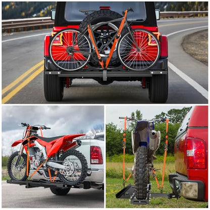 Nilight 600LBS Motorcycle Hitch Carrier with 55.11" Longer Loading Ramp | Heavy Duty Dirt Bike Hitch Hauler, Fits 2-Inch Receiver, Up to 5" Wide Tire, Includes Pin, Tie-Down Strap and Tightener - color: Motorcycle Hitch Carrier Steel 600 LBS