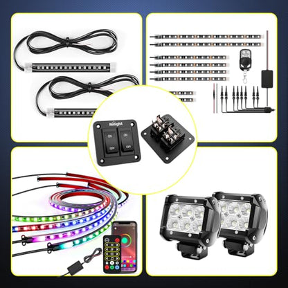 Nilight 2 Gang ON-Off Switch Panel 4 PIN DPST Toggle Switches 12V 20A Black Anodized Aluminium Shell Bracket with Screws Ternimals Jumper Wires Set for Cars Trailers Boats RV Camper - color: 2 Gang On-Off Switch