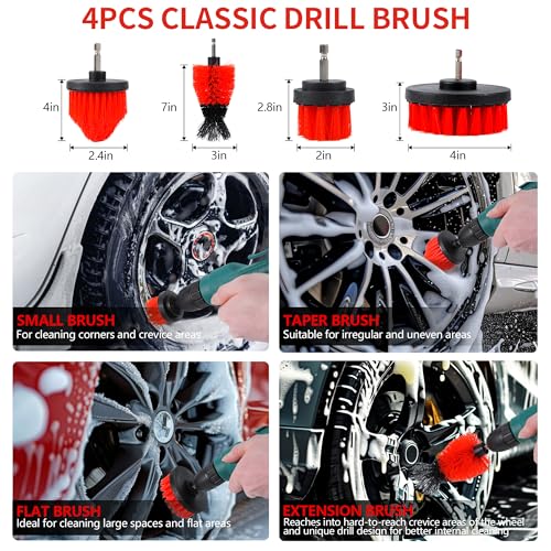 35Pcs Car Detailing Kit & Car Cleaning Kit, B：35PCS-R | Windshield Tool, Long Wheel Brush & 2 Angled Brushes, 4 Polishing Pads & 4 Wax Pads, Red Tool Box, Gift for Men