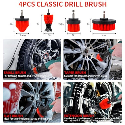 35Pcs Car Detailing Kit & Car Cleaning Kit, B：35PCS-R | Windshield Tool, Long Wheel Brush & 2 Angled Brushes, 4 Polishing Pads & 4 Wax Pads, Red Tool Box, Gift for Men