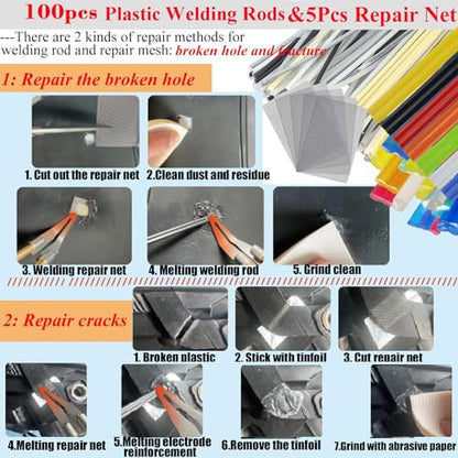 Upgraded 220W Plastic Welder, 2 in 1 Plastic Welding Kit Plastic Repair Welder Kit 1000PCS Hot Stapler Soldering Gun with 100PCS Plastic Welding Rods Car Bumper Repair Kit for Most Plastic Repair - color: Red