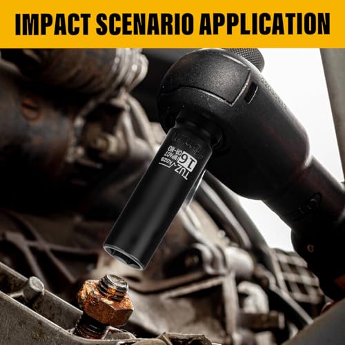 1/2 Inch Drive 16mm Deep Metric 6 Point CR-MO Impact Socket | Radius Corner Design,Square Chamfered Opening,Axle Nut Impact Grade Socket for Easy Removal - size: 1/2” Drive 16mm Deep, style: 1/2" Drive Deep Socket