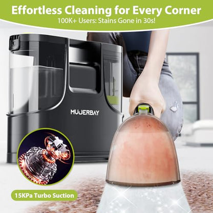 Upholstery Carpet Cleaner, MUJERBAY 15Kpa Portable Spot and Stain Cleaner Shampooer, Easy Move with Handle, 1.5-inch Deep Cleaning Machine for Couch, Stairs, Car and Pet Messes. - color: Black Green