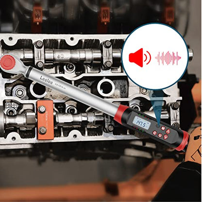 Leolee 3/8-Inch Drive Digital Torque Wrench with Angle, 5-99.5 Ft-Lb | 6.8-135Nm, ±2% Accuracy, Preset Value, Data Storage, Buzzer, LED Flash Notification, for Automotive, Motorcycle Engine Repair - size: 5-99.5Ft.lb/6.8-135Nm (3/8 Inch), style: 3/8-Inch