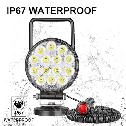 Magnetic Led Work Light 12V, SKYWORLD 1PCS 4 Inch 42W Round Spot Off Road Driving Fog Lamp, Portable Magnetic Base Holder for Car SUV Trailer Tractor Truck Engineering Maintenance Garage Camping - size: 4 Inch 42W Spot