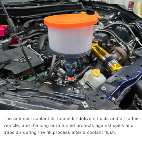 No-Spill Coolant Funnel Kit, Radiator Plastic Funnel Bleeder Kit with Adapters, Universal No Spill Coolant Funnel Kit for Auto Mechanics & Most Vehicle Radiators, Car Accessories
