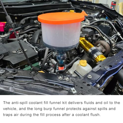 No-Spill Coolant Funnel Kit, Radiator Plastic Funnel Bleeder Kit with Adapters, Universal No Spill Coolant Funnel Kit for Auto Mechanics & Most Vehicle Radiators, Car Accessories