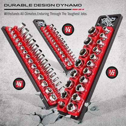 Magnetic Socket Holder Organizer Set: 6-Piece Detachable 1/2 3/8 1/4 Drive Sockets Storage Tray Magnetic Socket Organizer Tool Box Drawer Tool Box Organizers Storage Metric SAE (Sockets Not Included) - style: 6-Piece Trays w/ Base (Holds 143)