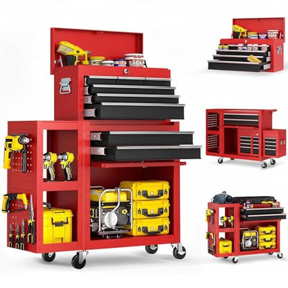 8-Drawer Rolling Tool Chest,3-in-1 Tool Box on Wheels with Lockable Steel Garage, Detachable Top Toolbox & Bottom Storage Cart with Additional Cabinet for Repair Room,Warehouse, 2026 Red - size: Large-Red