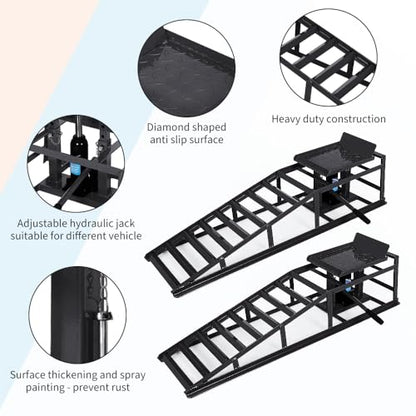 2 Pack Hydraulic Car Service Ramps,Low Profile Car Lift Service Ramps | 11000 Lbs (5 Tons), Car Lift Service Ramps Adjustable Lift Height 9.8" to 16.21",Vehicle Auto Garage for Oil Changes - size: Black