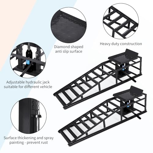 2 Pack Hydraulic Car and Truck Service Ramps,Low Profile Car Lift Service Ramps for Oil Changes,11000 Lbs (5 Tons), Adjustable Lift Height 9.8" to 16.21", Home Garage,Vehicle Auto Garage - color: Black