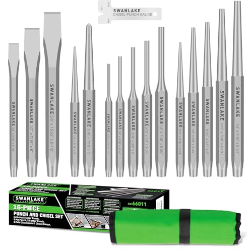 16-Piece Precision Punch & Chisel Set - Taper Punch, Pin Center Punch, Cold Chisels & Gauge for Versatile Applications - size: 16PCS
