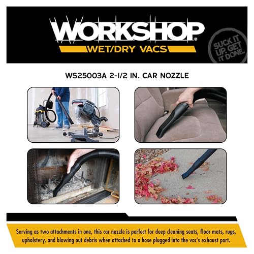 WORKSHOP Wet/Dry Vacs WS25003A 2-1/2-in. Car Nozzle Vacuum Attachment | Ideal for Deep Vehicle Cleaning, For WORKSHOP Shop Vacuum Cleaners, Fits 2-1/2-inch Extension Wands and Hoses - size: 2-1/2"