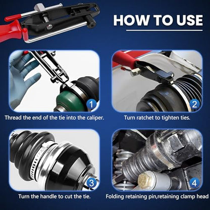 CV Boot Clamp Pliers Kit,Electrical Disconnect Pliers Fuel Filter Caliper with 10PCS Stainless Steel CV Boot Band Clamps