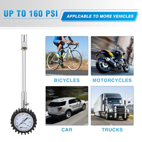 Nilight Tire Pressure Gauge 160PSI Heavy Duty Stainless Steel Dual Head Air Pressure Chucks ANSI B40.1 Certified Large 2" Dial Wheel Checker for Truck Semi Truck ATV Motorhome Cars & RV Accessories - color: Dual Head Tire Pressure Gauge