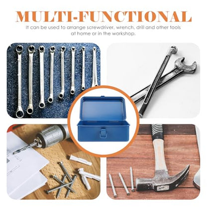 BESTonZON Tool Box Metal Tool Storage Box 7.48 X 4.72 X 3.07 in Mechanics Tools Organizer with Handle and Latch for Car Trunk Workshop Screwdrivers and Wrenches