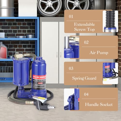Heavy Duty Air Hydraulic Bottle Jack for Auto Repair and Home Lifting – Manual Hand Pump, Pneumatic Power, Reliable Industrial Jack – 5 Ton or 32 Ton Capacity