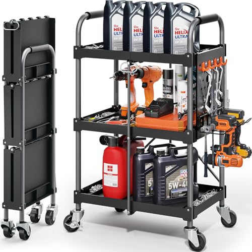 KINGRACK 3 Tier Rolling Tool Cart on Wheels, 330 LBS Heavy Duty Tool Cart with Organizer Shelf Tool Cabinet Chest Organizer, Perfect for Garage, Warehouse & Repair Shop (Black)