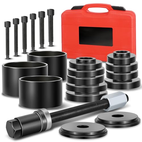 Auto Dynasty Wheel Bearing Puller Tool Set, 19Pcs Wheel Bearing Press Kit with Sliding Screws Universal Bushings Sleeves for Front Wheel Drive Bearing Removal Installation