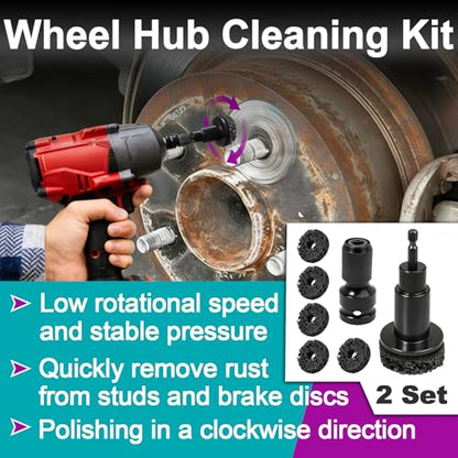 2 Sets Wheel Hub Cleaning Kit Fits 1/2" Impact Driven Wrenches | Washable Reusable Filters, with Cleaning Brush (Black), Quickly Remove Rust from Studs and Brake Discs, Premium Materials